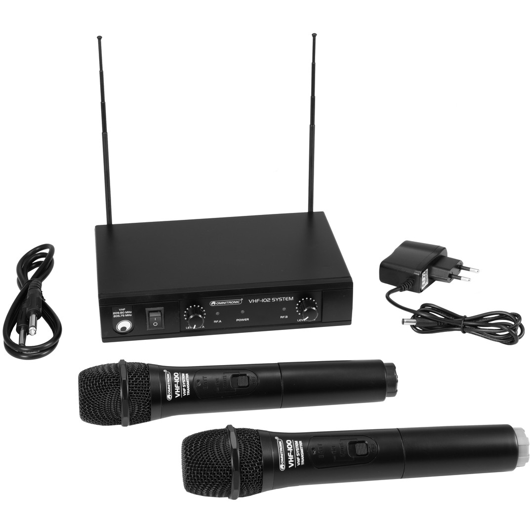 Fotografie Omnitronic VHF-102, 2-kanálový bezdrátový mikrofonní set 209.80/205.75 MHz