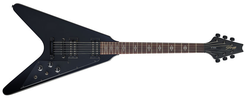 Stagg F300-GBK, elektrická kytara typu Flying, černá