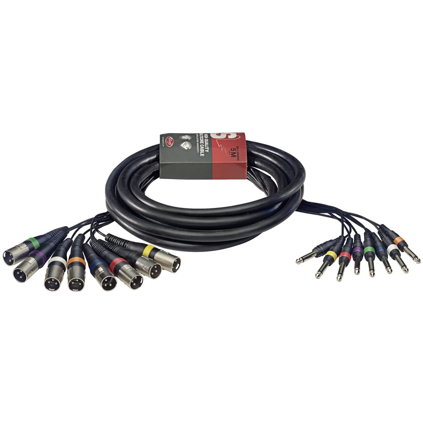 Vícežilový kabel, 8 x XLR samec/8 x jack, 5 m