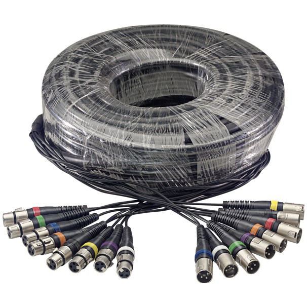 Vícežilový kabel, 8 x XLR samice/8 x XLR samec, 30 m