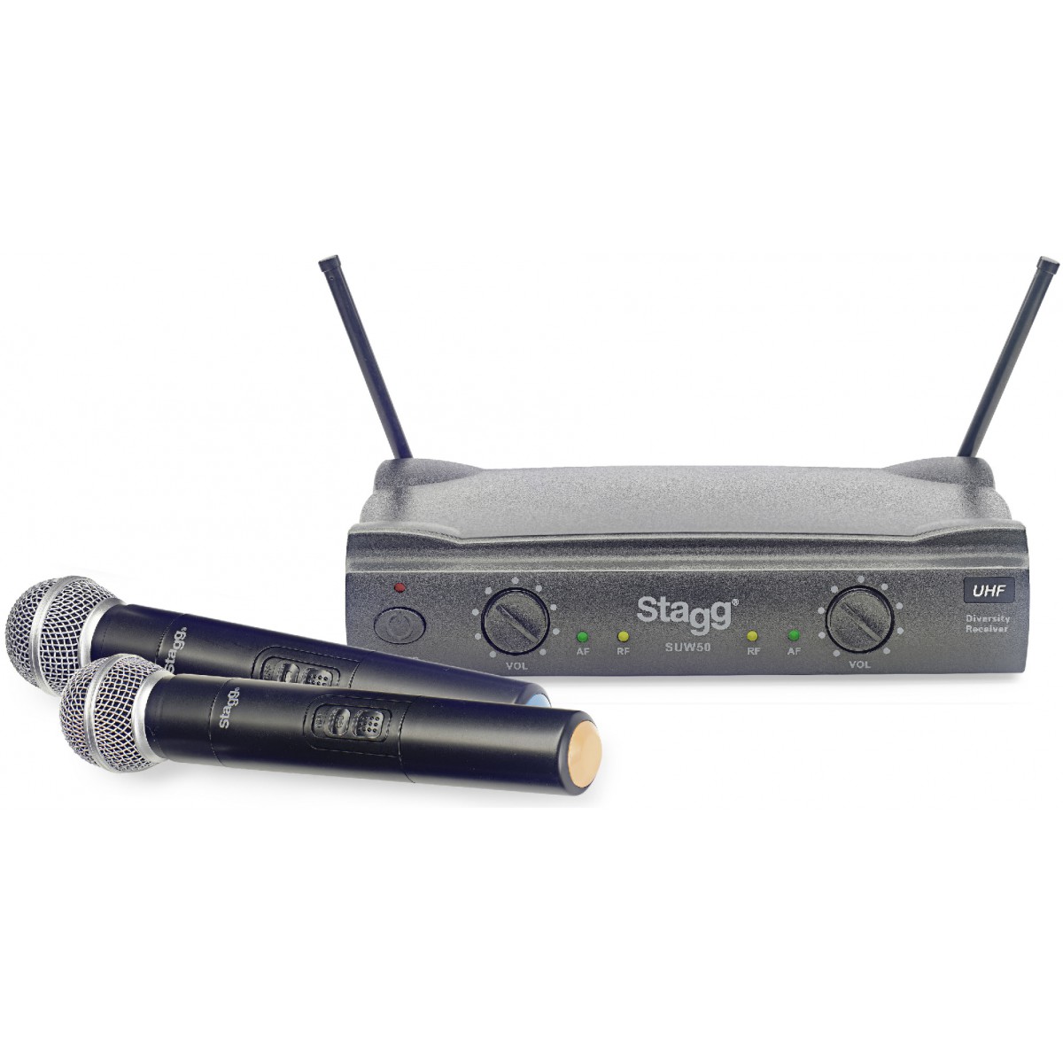 Fotografie Stagg SUW 50 MM EG, UHF mikrofonní set 2 kanálový, 2x ruční mikrofon