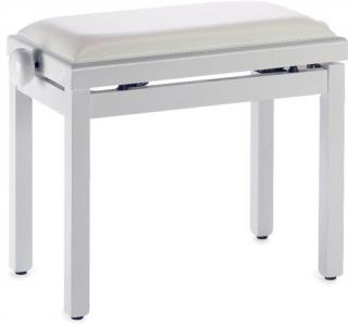 Klavírní lavička výsuvná bílá lesklá, koženkový sedák